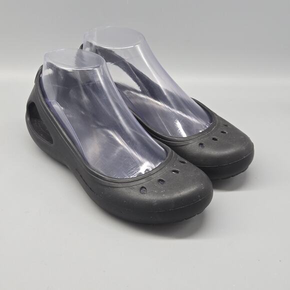 Crocs Mary Jane Kadee Size 7 Black Slip On Rubber Ballet Flats Shoes - Picture 4 of 11